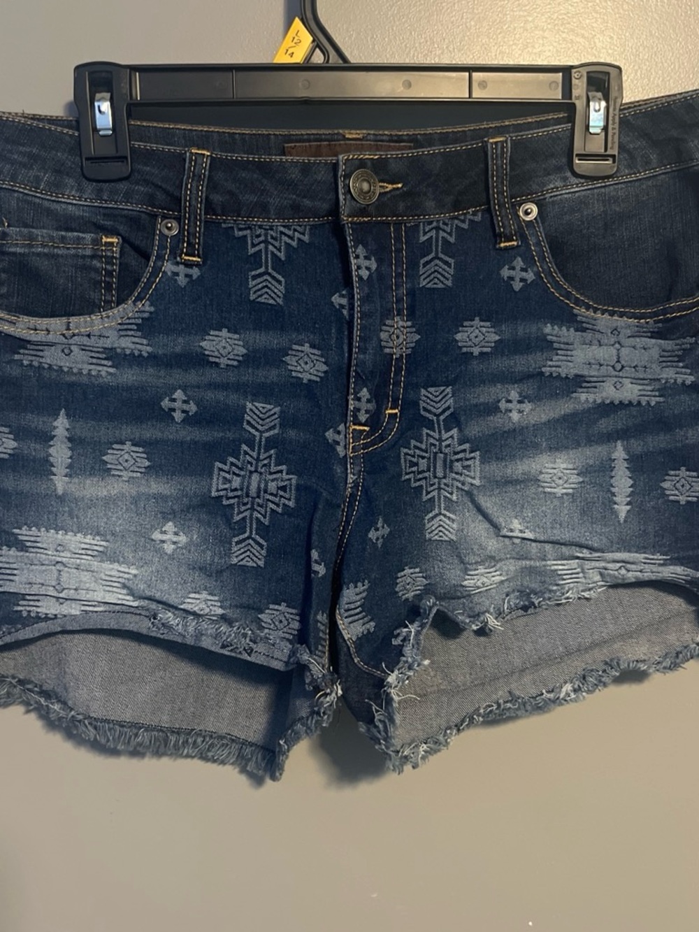 Bit & Bridle Dark Blue Aztec Print Denim Shorts